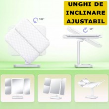 Oglinda Cosmetica Extensibila SIKS, Profesionala, Pentru Make-up, Cu Led, Marire 2x 3x, Lumina Reglabila, Buton Touch, USB, S...
