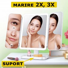 Oglinda Cosmetica Extensibila SIKS, Profesionala, Pentru Make-up, Cu Led, Marire 2x 3x, Lumina Reglabila, Buton Touch, USB, S...