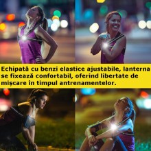 Lanterna LED EDAR Pentru Alergare, Cu Benzi Elasticce, 1800 mAh, LED, 180 Lumeni, 2 Moduri Iluminare, USB Inclus, Negru