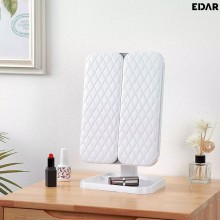 Oglinda Pliabila EDAR Cu LED, Cosmetica, Suport, Alimentare USB, Marire 2X, 3X, Touch, Lumina Neutra, Calda, Rece, Spatiu Dep...