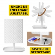 Oglinda Pliabila EDAR Cu LED, Cosmetica, Suport, Alimentare USB, Marire 2X, 3X, Touch, Lumina Neutra, Calda, Rece, Spatiu Dep...