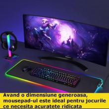Mousepad SIKS Gaming Profesional Cu LED RGB, 13 Moduri De Iluminare, 80x30 cm, Antiderapant, Impermeabil, Buton Pentru Schimb... Mousepad SIKS Gaming Profesional Cu LED RGB, 13 Moduri De Iluminare, 80x30 cm, Antiderapant, Impermeabil, Buton Pentru Schimb...