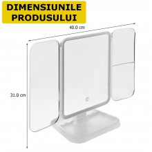 Oglinda Pliabila EDAR Cu LED, Cosmetica, Suport, Alimentare USB, Marire 2X, 3X, Touch, Lumina Neutra, Calda, Rece, Spatiu Dep...