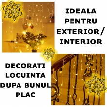Ghirlanda Luminoasa Tip Franjuri EDAR, Instalatie De Craciun Perdea Pentru Exterior/Interior, 50m, 1000 Leduri, Fir Alb, Flas...