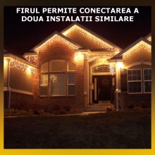 Ghirlanda Luminoasa Tip Franjuri EDAR, Instalatie De Craciun Perdea Pentru Exterior/Interior, 50m, 1000 Leduri, Fir Alb, Flas...
