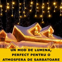 Ghirlanda Luminoasa Tip Franjuri EDAR, Instalatie De Craciun Perdea Pentru Exterior/Interior, 50m, 1000 Leduri, Fir Alb, Flas...