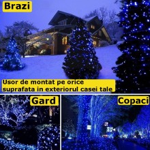 Instalatie SIKS Solara De Craciun, Tip Sir, Pentru Exterior, Cu Incarcare Solara, LED, 12m, 100 LED, 1200mAh, Albastru