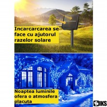 Instalatie SIKS Solara De Craciun, Tip Sir, Pentru Exterior, Cu Incarcare Solara, LED, 12m, 100 LED, 1200mAh, Albastru