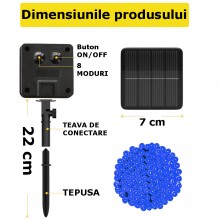 Instalatie SIKS Solara De Craciun, Tip Sir, Pentru Exterior, Cu Incarcare Solara, LED, 12m, 100 LED, 1200mAh, Albastru