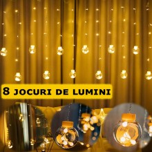Instalatie Craciun Perdea Luminoasa SIKS Tip Glob Cu Conuri Brad, 10 Figurine Mos Craciun, Interconectabila, 8 Jocuri De Lumi...
