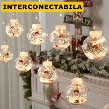 Instalatie Craciun Perdea Luminoasa SIKS Tip Glob Cu Conuri Brad, 10 Figurine Mos Craciun, Interconectabila, 8 Jocuri De Lumi...