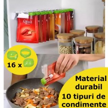 Organizator EDAR Plicuri De Condimente, Cu 10 Cleme, Suport Pentru Montare Pe Perete Inclus, Capace Cu Orificii, Transparent