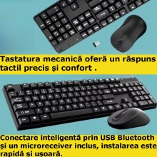 Kit Tastatura EDAR Mecanica Si Mouse Wireless, Cu Design Slim K-12, 2.4 G, Conexiune Inteligenta, USB Bluetooth, Microreceive...