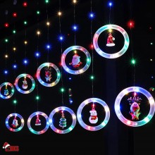 Instalatie De Craciun SIKS, Tip Perdea De Lumini 10 Inele Luminoase, Cu Diferite Figurine Pentru Craciun, 8 Moduri De Ilumina...