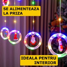 Instalatie De Craciun SIKS, Tip Perdea De Lumini 10 Inele Luminoase, Cu Diferite Figurine Pentru Craciun, 8 Moduri De Ilumina...