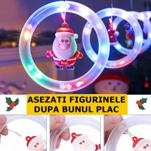 Instalatie De Craciun SIKS, Tip Perdea De Lumini 10 Inele Luminoase, Cu Diferite Figurine Pentru Craciun, 8 Moduri De Ilumina...
