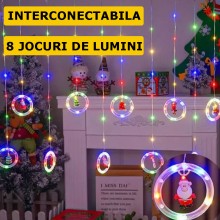 Instalatie De Craciun SIKS, Tip Perdea De Lumini 10 Inele Luminoase, Cu Diferite Figurine Pentru Craciun, 8 Moduri De Ilumina...