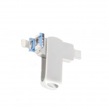 Stick EDAR Memorie Din Metal 4 in 1, 512 GB, Cu USB 3.0, Type-C, USB C Si Lightning, Rotativ, Impermeabil, Compatibil cu Tele...