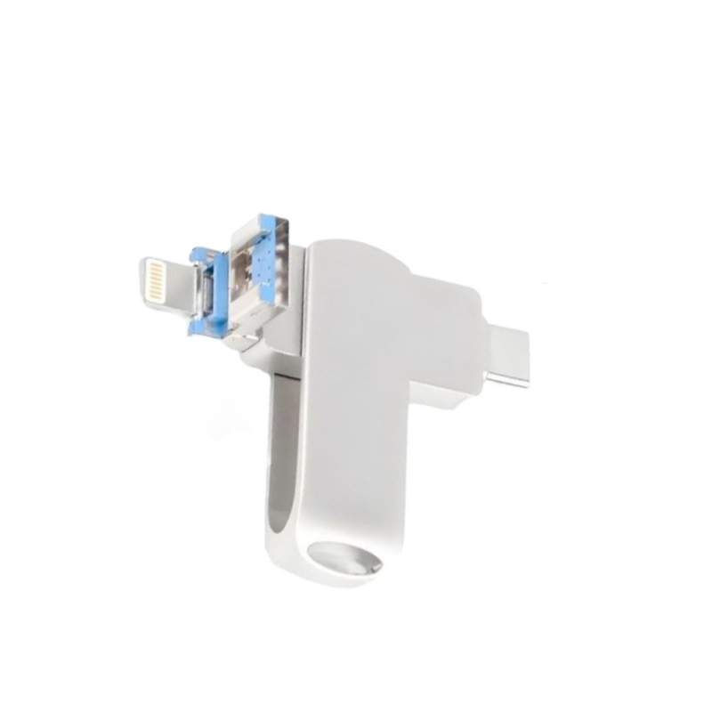Stick EDAR Memorie Din Metal 4 in 1, 512 GB, Cu USB 3.0, Type-C, USB C Si Lightning, Rotativ, Impermeabil, Compatibil cu Tele...