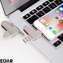 Stick EDAR Memorie Din Metal 4 in 1, 512 GB, Cu USB 3.0, Type-C, USB C Si Lightning, Rotativ, Impermeabil, Compatibil cu Tele...