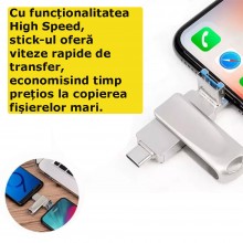 Stick EDAR Memorie Din Metal 4 in 1, 1 TB, Cu USB 3.0, Type-C, USB C Si Lightning, Rotativ, Impermeabil, Compatibil cu Telefo...