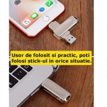 Stick EDAR Memorie Din Metal 4 in 1, 1 TB, Cu USB 3.0, Type-C, USB C Si Lightning, Rotativ, Impermeabil, Compatibil cu Telefo...