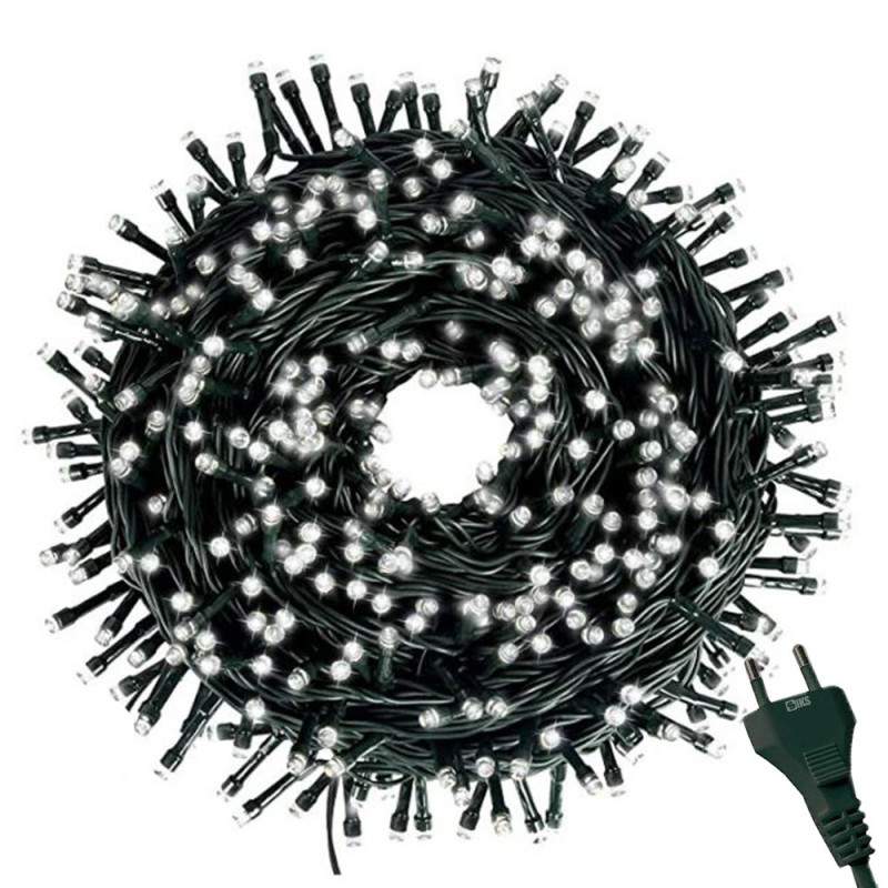 Instalatie De Craciun Liniara SIKS 40 M, 500 LED -uri, Cu 8 jocuri de lumini, Pentru Exterior/Interior, Fir Verde Inchis, Alb...