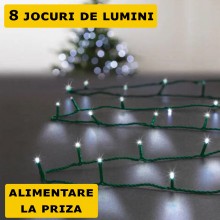 Instalatie De Craciun Liniara SIKS 40 M, 500 LED -uri, Cu 8 jocuri de lumini, Pentru Exterior/Interior, Fir Verde Inchis, Alb...