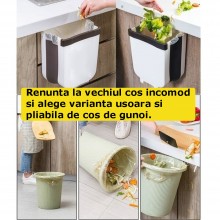 Cos EDAR De Gunoi Suspendat, Pliabil, Material Plastic/Silicon, Pentru Usa, Dulap, Diametru 28 x 24.5 cm, Alb/Negru