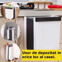 Cos EDAR De Gunoi Suspendat, Pliabil, Material Plastic/Silicon, Pentru Usa, Dulap, Diametru 28 x 24.5 cm, Alb/Negru