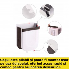 Cos EDAR De Gunoi Suspendat, Pliabil, Material Plastic/Silicon, Pentru Usa, Dulap, Diametru 28 x 24.5 cm, Alb/Negru