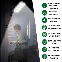 Lampa Solara EDAR Pentru Gradina, Terasa, Casa, Panou Solar, Acumulator Incorporat, 3 Moduri De Lumina, Senzor De Miscare Si ...