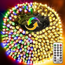 Instalatie EDAR Luminoasa De Craciun Liniara 2 in 1 Alb Cald Si Multicolora, Lungime 30m, 150 LED, Interior/Exterior, 11 Jocu...