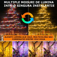 Instalatie EDAR Luminoasa De Craciun Liniara 2 in 1 Alb Cald Si Multicolora, Lungime 30m, 150 LED, Interior/Exterior, 11 Jocu...