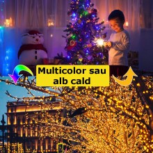 Instalatie EDAR Luminoasa De Craciun Liniara 2 in 1 Alb Cald Si Multicolora, Lungime 40m, 200 LED, Interior/Exterior, 11 Jocu...