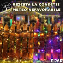 Instalatie EDAR Luminoasa De Craciun Liniara 2 in 1 Alb Cald Si Multicolora, Lungime 40m, 200 LED, Interior/Exterior, 11 Jocu...