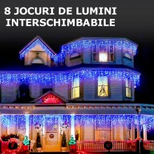 Instalatie De Craciun EDAR Model Turturi, 25 m, 500 Led-uri, Cu 8 jocuri de lumini, Franjuri, Pentru Exterior/Interior, Inter...