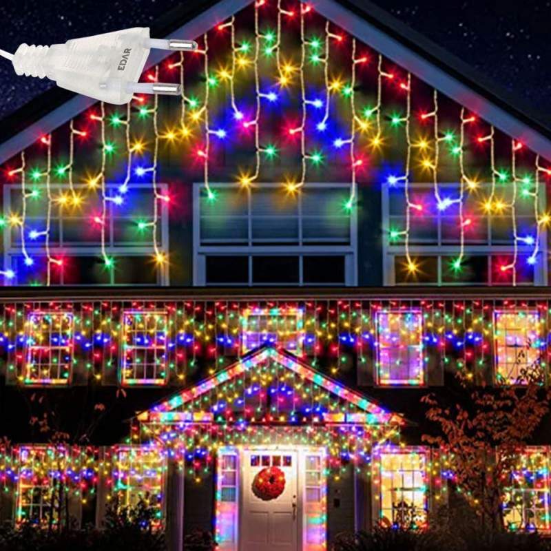 Instalatie De Craciun EDAR Model Turturi, 25 m, 500 Led-uri, Cu 8 jocuri de lumini, Franjuri, Pentru Exterior/Interior, Inter...