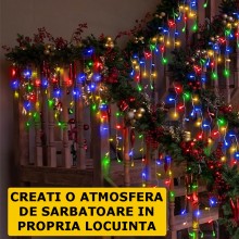 Instalatie De Craciun EDAR Model Turturi, 25 m, 500 Led-uri, Cu 8 jocuri de lumini, Franjuri, Pentru Exterior/Interior, Inter...