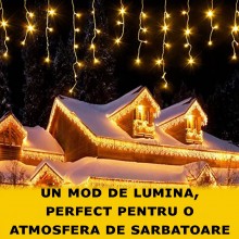 Ghirlanda Luminoasa Tip Franjuri EDAR, Instalatie De Craciun Perdea Pentru Exterior/Interior, 25m, 500 Leduri, Fir Alb, Flash...