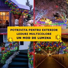 Instalatie De Craciun Perdea Pentru Exterior/Interior Tip Franjuri EDAR, 25m, 500 Leduri, Fir Alb, Flash, Interconectabila, U...