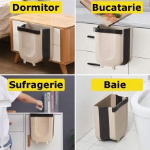 Cos EDAR De Gunoi Suspendat, Pliabil, Material Plastic/Silicon, Pentru Usa, Dulap, Diametru 28 x 24.5 cm, Maro/Negru