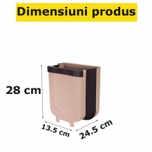 Cos EDAR De Gunoi Suspendat, Pliabil, Material Plastic/Silicon, Pentru Usa, Dulap, Diametru 28 x 24.5 cm, Maro/Negru