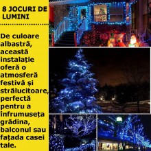 Instalatie SIKS Solara De Craciun, Tip Sir, Pentru Exterior, Cu Incarcare Solara, LED, 12m, 100 LED, 1200mAh, Albastru