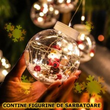 Instalatie Luminoasa Perdea De Craciun EDAR, Globuri Cu Figurine Mos Craciun, 8 Moduri De Lumina, Interconectabila, Lungime 3...