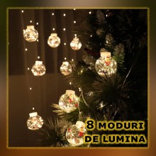 Instalatie Luminoasa Perdea De Craciun EDAR, Globuri Cu Figurine Mos Craciun, 8 Moduri De Lumina, Interconectabila, Lungime 3...