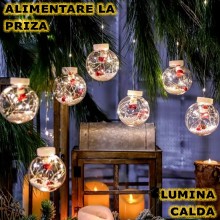 Instalatie Luminoasa Perdea De Craciun EDAR, Globuri Cu Figurine Mos Craciun, 8 Moduri De Lumina, Interconectabila, Lungime 3...