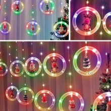 Instalatie De Craciun EDAR Tip Perdea Luminoasa Cu 10 Figurine Si 10 Inele Luminaose, 8 jocuri De Lumini, Interconectabila, L...