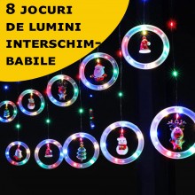 Instalatie De Craciun EDAR Tip Perdea Luminoasa Cu 10 Figurine Si 10 Inele Luminaose, 8 jocuri De Lumini, Interconectabila, L...
