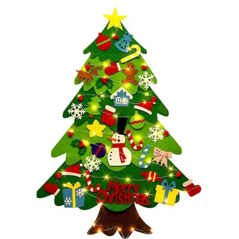 Set Brad De Craciun SIKS Din Fetru Si Ornamente, Pentru Copii, In 2 Culori, 30 Decoratiuni Si Banda Led Inclusa, 98 x 70 cm, ...